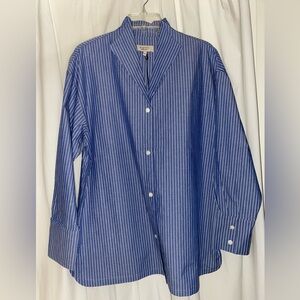 Martha by Martha Stewart Blue/White Stripe Relaxed Classic Shirt Sz L